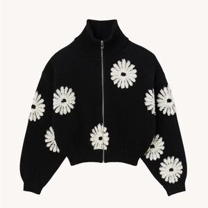 Sandro Black Sweater with White Floral Design